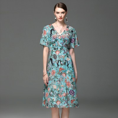 Kakagogo French Style Casual Print Real Silk Summer