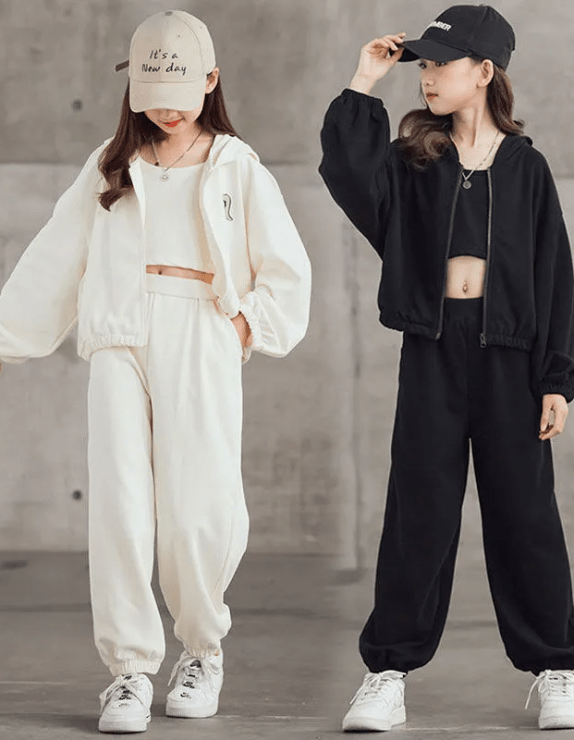 Fashion Girls Outfits Set 2022 New Children's Teen Big Kids Spring Autumn Loose Sports Three-piece Suit Hoodie + Vest + Trousers