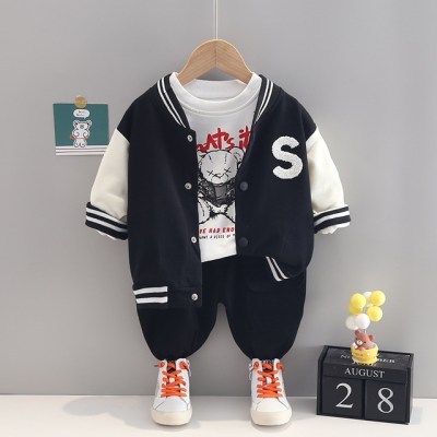 kids girls plaid coat cotton top pants 3 pieces of fashionable Children's clothes set kids clothes 0-4 spring boys clothes