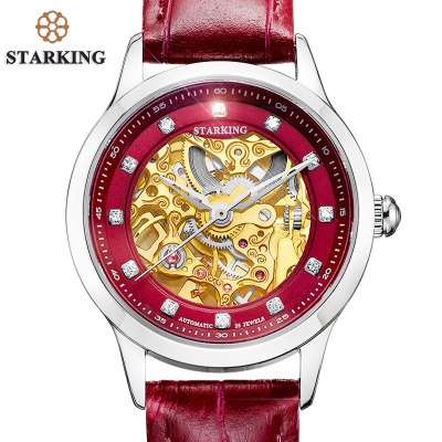 STARKING Clock Women Skeleton Automatic Mechanical Watch New Arrival Swiss Design Women Fashion Casual Leather Watches Klockor