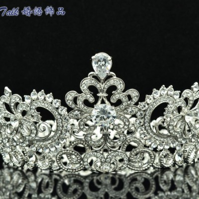 Free Shipping Trendy Cute Hi-Q Crystal Zircon Symmetric Tiara Crown Wedding Ball Jewelry 8648