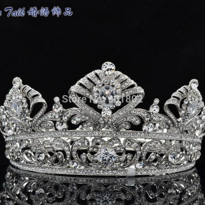New Fashion Luxury Queen Crown Bride Flower Austrian Crystal Zircon Round Symmetric Tiara Crown Wedding Pageant SHA8649