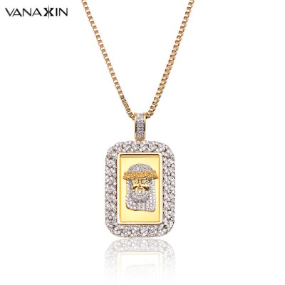 Square Necklace Pendant for Men Gold Color Clear Rhinestones Men's Necklaces Punk Male Trendy Jewelry Necklace Pendants