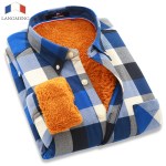Langmeng Hot Sale Men Long Sleeve Super Warm Winter Shirt Mens Flannel Velvet Plaid Casual Dress Shirt Camisas Masculinas