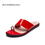 Shoes woman genuine leather Summer Red Black White patent leather Outside slippers sandals 35-41 Free shipping BASSIRIANA