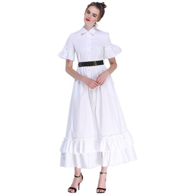 Summer  Female Russian Style Women's Short Falre Sleeve Solid Color Black & White Maxi Long Ball Gown Dress Plus Size S-4XL