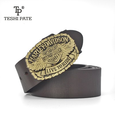 TESHI PATE TP Top cowhide The new Brass buckle men belt The locomotive male Fashion trendy belt Business