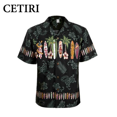 Men's Hawaiian Shirt Brand Beach Shirt Palm Surfboard Fancy Dress Shirts For Men Cotton Plus Size Chemise Homme Camisa Palmeiras