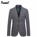 Brand Designs Mens Silver Gray Plaid Blazer Suits Men Slim Fit Blazer Groom Wedding Dress Suit Jacket Men Fashion Casual Coat