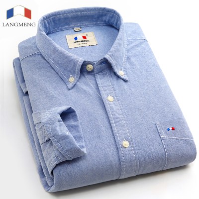 Langmeng 100% cotton free shipping striped shirt men long sleeve spring casual shirts oxford dress shirts camisa masculina