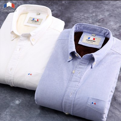 Langmeng super warm winter mens casual shirt striped dress shirt men solid color brand long sleeve oxford shirt camisa masculina