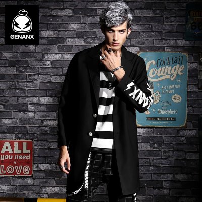Genanx Brand Coat The Stylist Male Tide New Spring Long Dress Men's Coat Long SIZE M-XXL