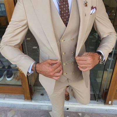 3 Pieces New White Men's Suit Peak Lapel Slim Fit Casual Tuxedos Groom Tailor Made Terno Masculino (Blazer+Pants+Vest)
