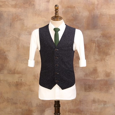 Fashion Vintage Blue Suit Vests Men's Thick Wedding Dress Vest Man Single Breasted Slim Vest