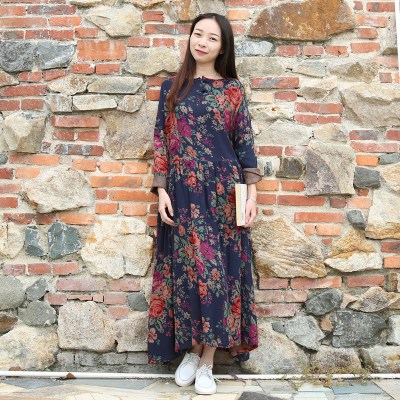Spring Fall Mori Girl Swing Dress Cotton Women Long Dresses Floral Gown Plus Size Vintage Robe Longues Boho Vestido Jurken