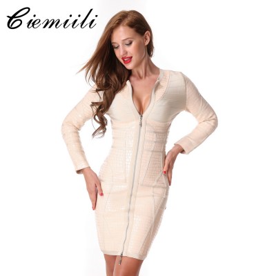 CIEMIILI O-Neck Mini Sheath Women Dresses Patchwork Zippers Bodycon Stylish New Fashion Winter Ladies Dresses Free Shipping