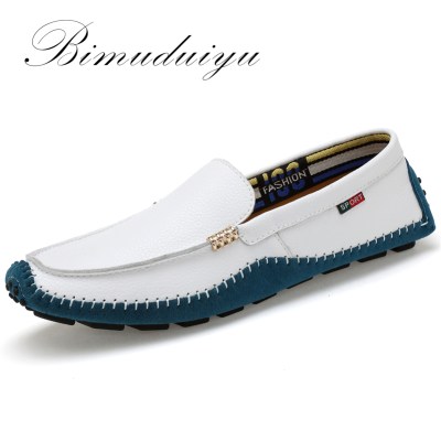 BIMUDUIYU Big Size High Quality Genuine Leather Men Shoes Soft Moccasins Fashion Brand Men Flats Comfy Casual Driving Boat38-47