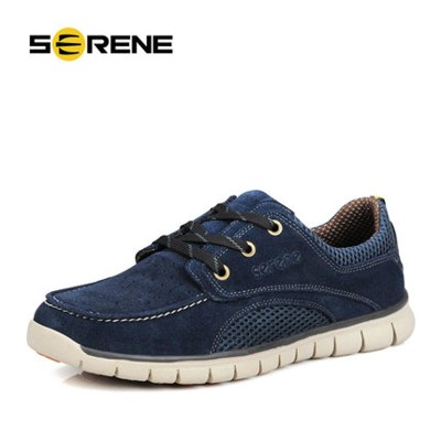 SERENE Men Shoes Suede Height Increased Plus Size 38~46 Men Casual Shoes Light Weight Lace-up Leather Breathable Spring