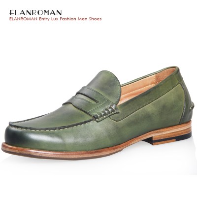 ELANROMANSummer Men Casual Shoes Penny Loafers Round Toe Cow Genuine Leather Slip-on solid Height Increasing 30mm Massage