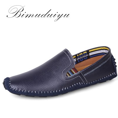 BIMUDUIYU Light Super Soft Hot Sale Lazy Flat Shoes Genuine Leather Plus Size Breathable Casual Driving Handmade Shoes For Men