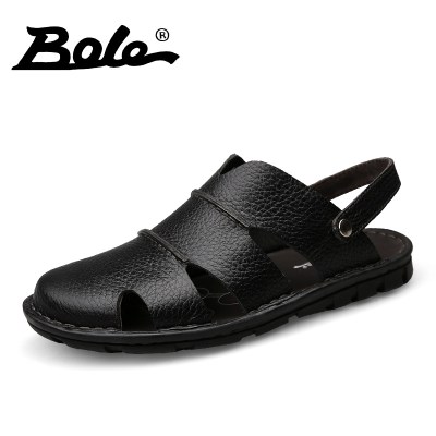 BOLE Men Leather Sandals Summer New Design Superstar Genuine Leather Men Sandals Fashion Walking Beach Sandals Flat Men Slippers