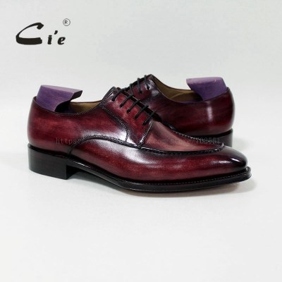 cie square toe custom handmade 100%genuine calf leather men's dress/classic patina red brown derby leather men flat shoe D-02-18