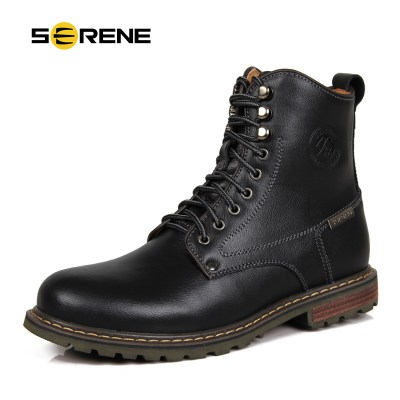 SERENE Brand Winter Mens Boots Fur Warm Cow Leather Boots British Retro Winter Tooling Boots Mens Shoes Lace Up Army Boots 3123