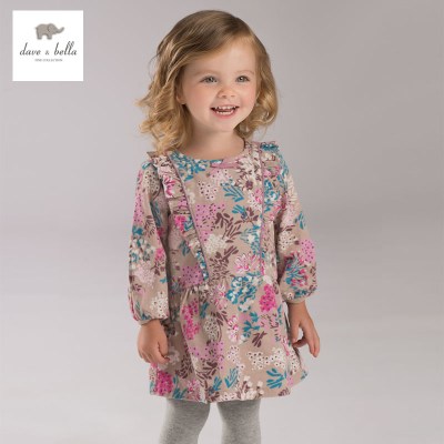 DB3667 dave bella autumn fall baby girl flower printed dress baby printed dress kids birthday clothes dress girls costumes
