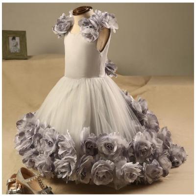 Baby Girls Pageant Formal Dresses Flowers Gown Infant Girls Princess Tutu Dress Gauze Kids Birthday Wedding Long Dresses