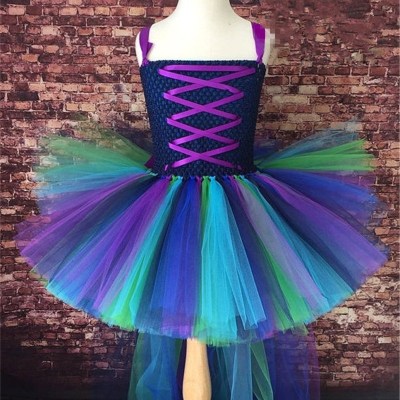 Gorgeous Girls Peacock Tutu Dress Trailing Girl Party Dresses Fluffy Baby Kids Pageant Birthday Performance Photograph Dresses