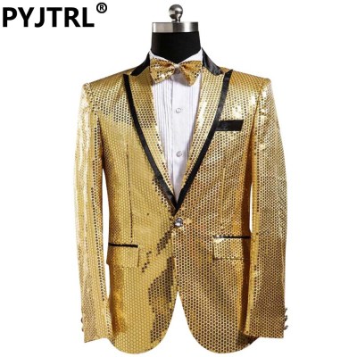 (Jacket+Pants) Gold Men's Dress Sequined Costumes Wedding Suits For Men Suits Shiny For Men Latest Coat Pant Designs Suit