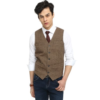 Airtailors Brand Brown Tweed Vest Slim Mens Suit Vest Wedding Waistcoat Vintage Mens Dress Vest Sleeveless Suit Jacket Men