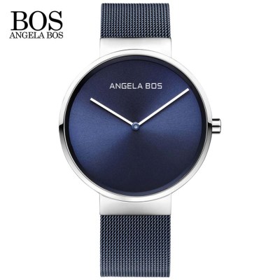 ANGELA BOS Ultra Thin Simple Nordic Design Watch Men Sapphire Weave Stainless Steel Waterproof Mens Watches Top Brand Luxury