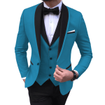 Blue Slit Mens Suits 3 Piece Black Shawl Lapel Casual Tuxedos for Wedding Groomsmen Suits Men (blazer+vest+pants)