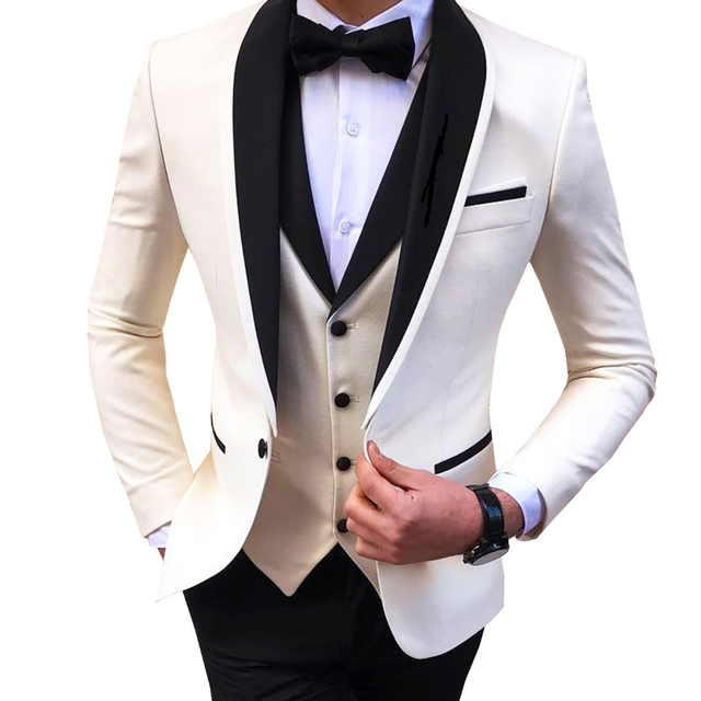Blue Slit Mens Suits 3 Piece Black Shawl Lapel Casual Tuxedos for Wedding Groomsmen Suits Men (blazer+vest+pants) - Image 2