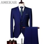 Wedding Suit Men Dress Korean Slims Men's Business Suit 3 Pieces Jacket + Pants + Vest Formal Suit Tuxedo Groom Suit