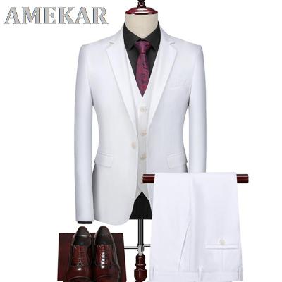 Basic Style Men's Casual Solid Color 3 Pieces Suits Male One / Two Button Blazers Jacker Coat Trousers Pants Vest Waistcoat