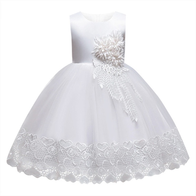 White Wedding Birthday Gown Lace Tutu Princess Dress Floral Embroidery Girls Children Clothing Kids Party For Girl Clothes - Image 5
