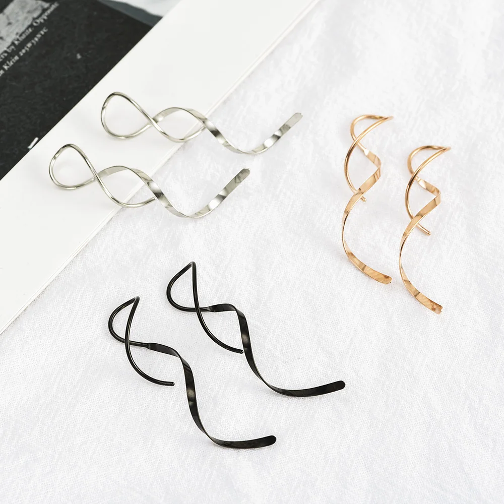 Simple Spiral Threader Earrings Irregular Helix Wave Curve Ear Line Cuff Stainless Steel Dangling Earring Women Fashion Jewelry - Image 4