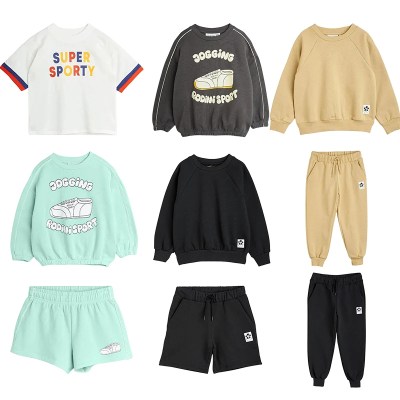 2024 New Mini Spring Summer Kids Sweatshirt Pants Suit Boys Solid Color Printing Sweatshirt Panda Print Girls Suit