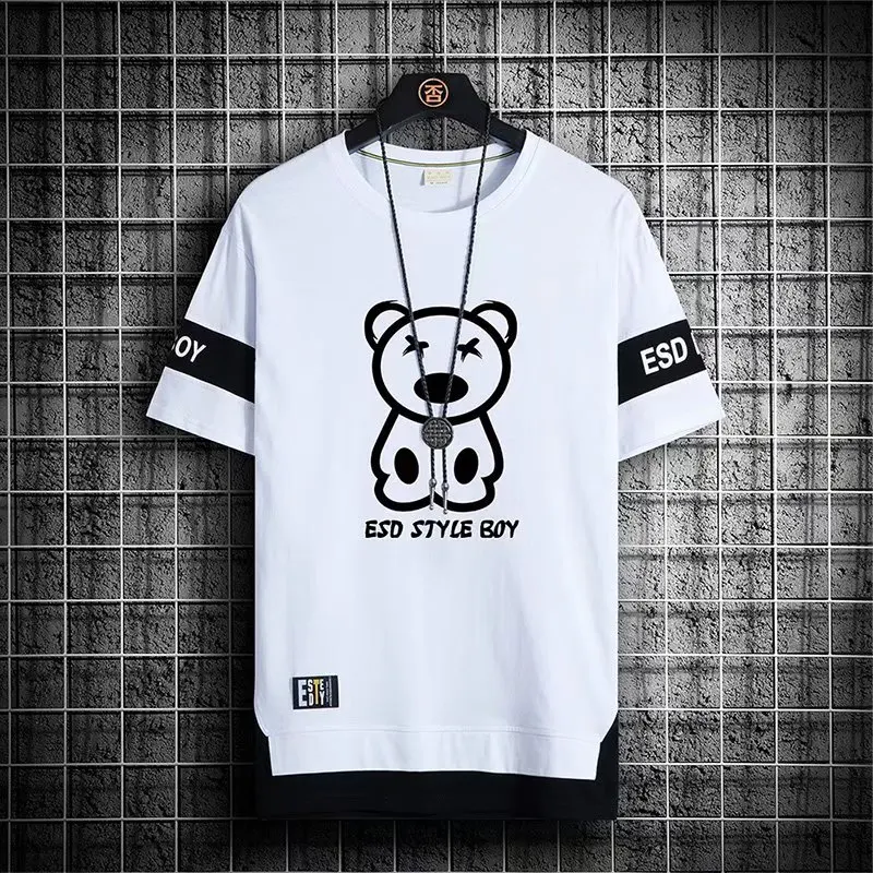 T-shirt for Men Short Sleeves Male T Shirts Korean Style Streetwear Print Harajuku Oversize T Shirt Casual Clothing Sleeve Tops - Image 2