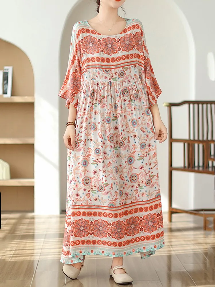 long sleeve oversized cotton satin vintage floral new in dresses for women casual loose long summer dress elegant clothing 2024 - Image 4