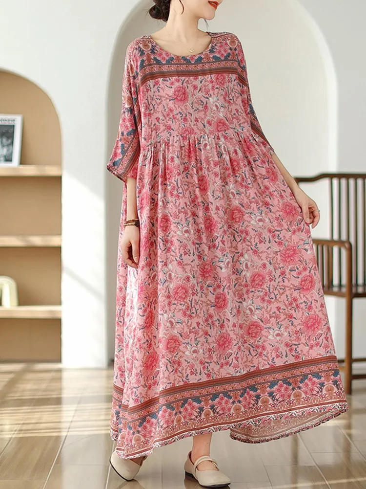 long sleeve oversized cotton satin vintage floral new in dresses for women casual loose long summer dress elegant clothing 2024 - Image 5