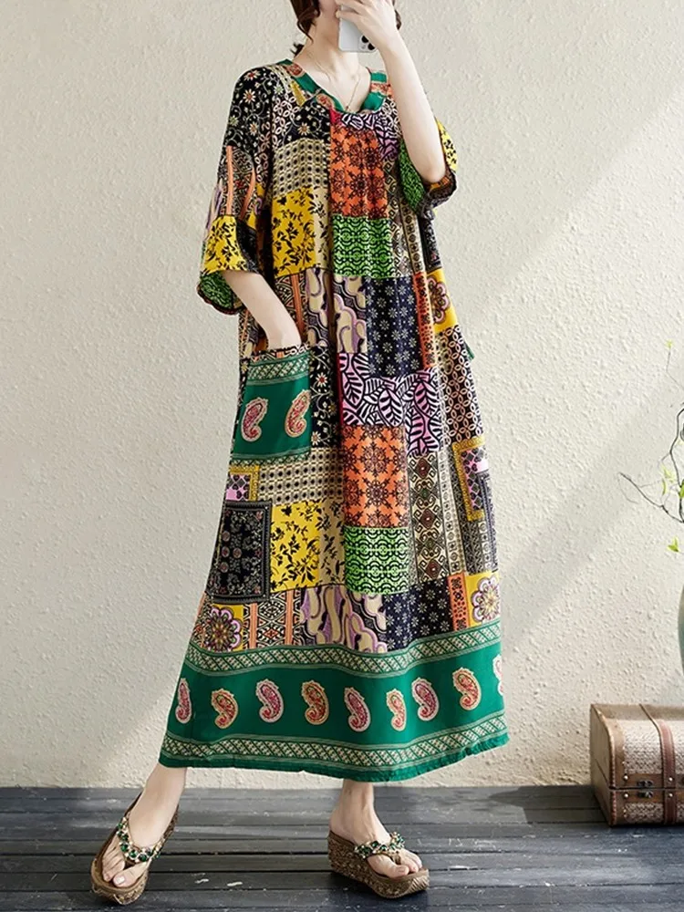 short sleeve oversized cotton vintage floral new in dresses for women  casual loose long summer dress elegant clothing 2024  readysteadyfashion