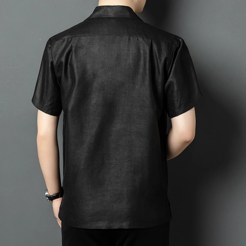 Cuban Collar High-End Shirts For Men 100% Silk Short Sleeve Cool Summer Quality Lightweight Breathable Fashion Camisas De Hombre - Image 2