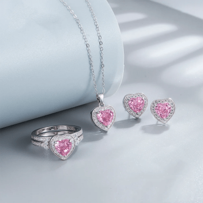 Korean Heart-Shaped Jewelry Set, S925 Silver, Heart Ice-Cut Zircon Decoration Silver Jewelry set