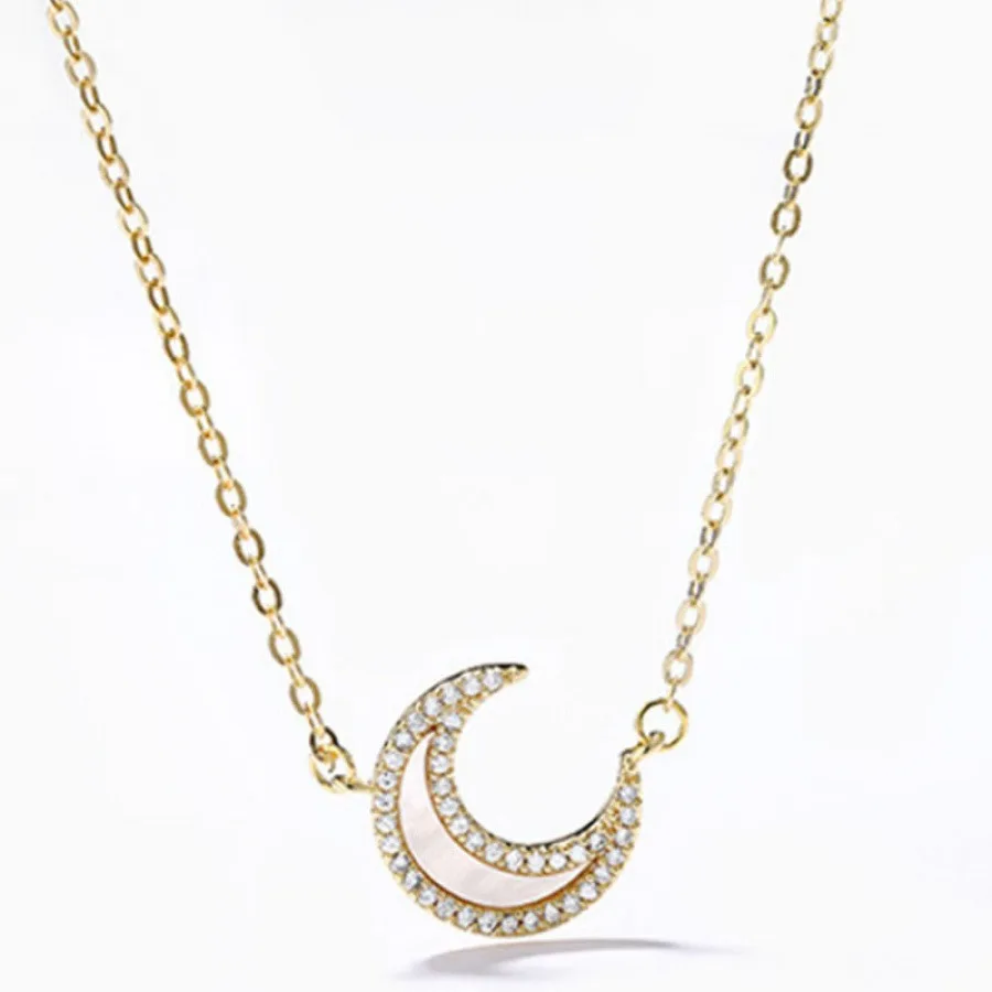 Korean Style Minimalist Necklace Full Diamond Moon Pendant Necklace Women Trendy Simple Choker Neck Jewelry Collarbone Chain - Image 5