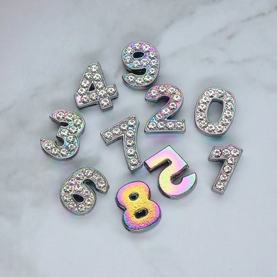 120pcs 10mm Rainbow Crystal Slide Charms Number For Jewelry Making Women Bracelet Alphabet Pet Collar Necklace DIY Accessories