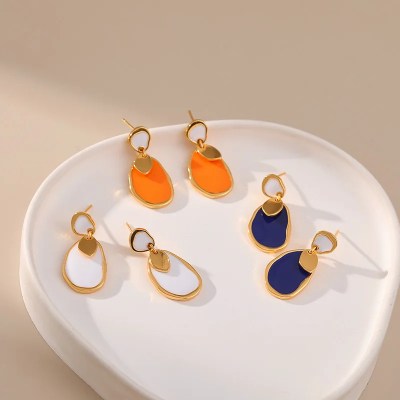 Fashion Orange Irregular Geometry Water Drop Vintage Dangle Earrings 18k Gold Plated Colorful Dripping Oil Jewelry for Women