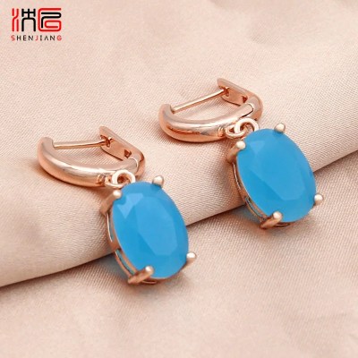 SHENJIANG New Trendy Oval Egg Shape Crystal Drop Earrings For Women Jewelry 585 Rose Gold Color Eardrop Daily Accessories